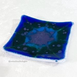 Blue Splatter Fused Glass Small Offering Dish Plate