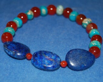 Horus Inspired Gemstone Bracelet – Egyptian God – Heru Sa Aset – lapis lazuli, carnelian, turquoise serpentine jasper