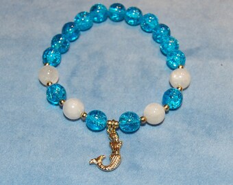 Moon Mermaid Charm Bracelet - moonstone and aqua crackle glass