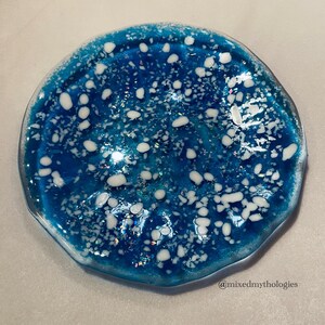 Blue Snowy Fused Glass Decorative Plate – Dichro Glass – Offering Plate