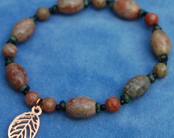 Autumn Leaf Gemstone Bracelet – fall bracelet – autumn jasper and green zoisite