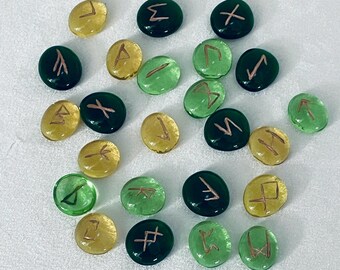 Green And Yellow Variegated Glass Runes – Heathen Elder Futhark