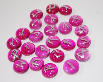 Pink Semi-Opaque Handmade Glass Runes - elder futhark - engraved - hand painted - Norse - heathen