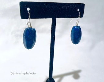 Lapis Lazuli Faceted Barrel Dangle Earrings