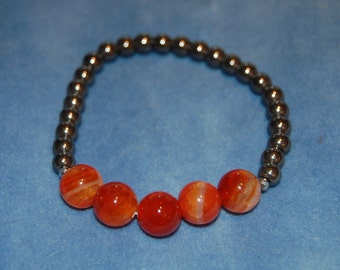 Gemstone Energy Bracelet – Orange Fire Agate with Hematite – Gemlore – Gemstone Properties – Semi-Precious – Stretch Bracelet