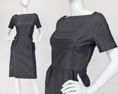 XS S, Vintage 60s Jackie O Style Little Black Dress, Cocktail, Mad Men, Audrey Hepburn, Taffeta, Early 1960s, Extra Small, Small Size 2 4