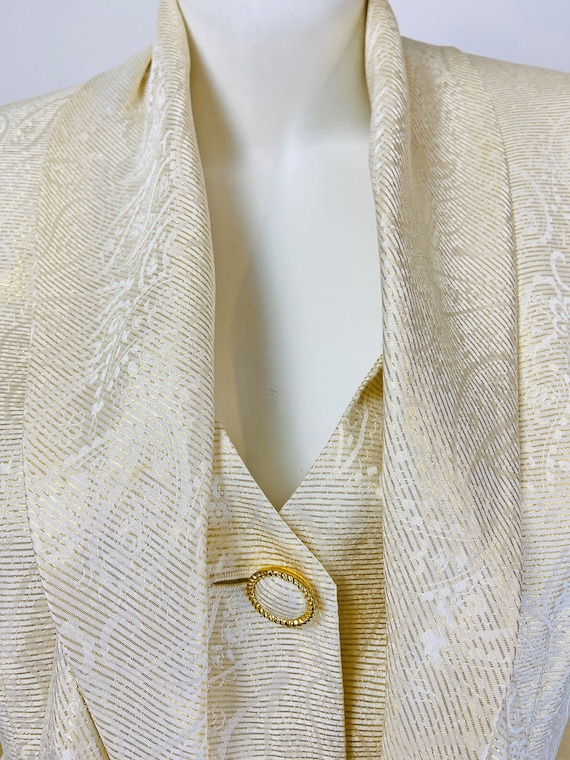 Vintage 90s Silk Skirt Suit, Metallic Gold Suit, … - image 4