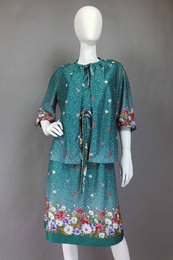 M L, Vintage 70s Teal Secretary Dress & Jacket Se… - image 5