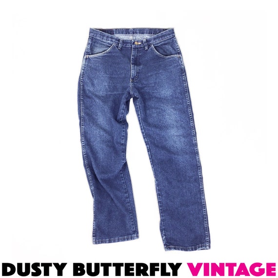 32x30 Vintage Mens Jeans 32 Super Soft Dark Wash Straight Leg Jeans Hipster Jeans Faded Jeans Wrangler Jeans Medium Size 32 X 30