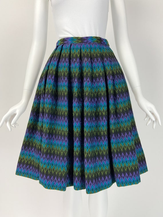 Vintage 50s Wool Skirt, Rockabilly Skirt, Geometr… - image 3