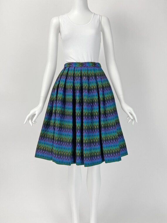 Vintage 50s Wool Skirt, Rockabilly Skirt, Geometr… - image 1