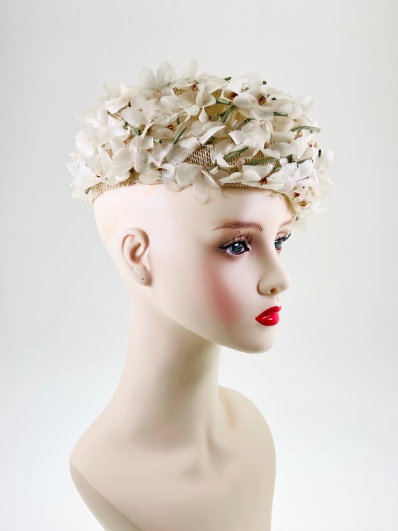 Vintage 50s 60s Floral Hat, 3D Flower Hat, Pillbo… - image 8