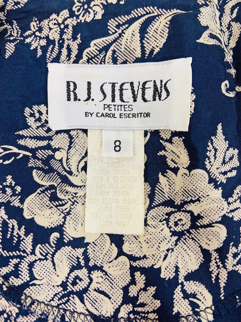 Floral Dress Career Dress Size 6 8 US 10 12 UK B282 Navy Blue Dress Shoulder Pad Dress Small Medium Vintage 80s Secretary Dress