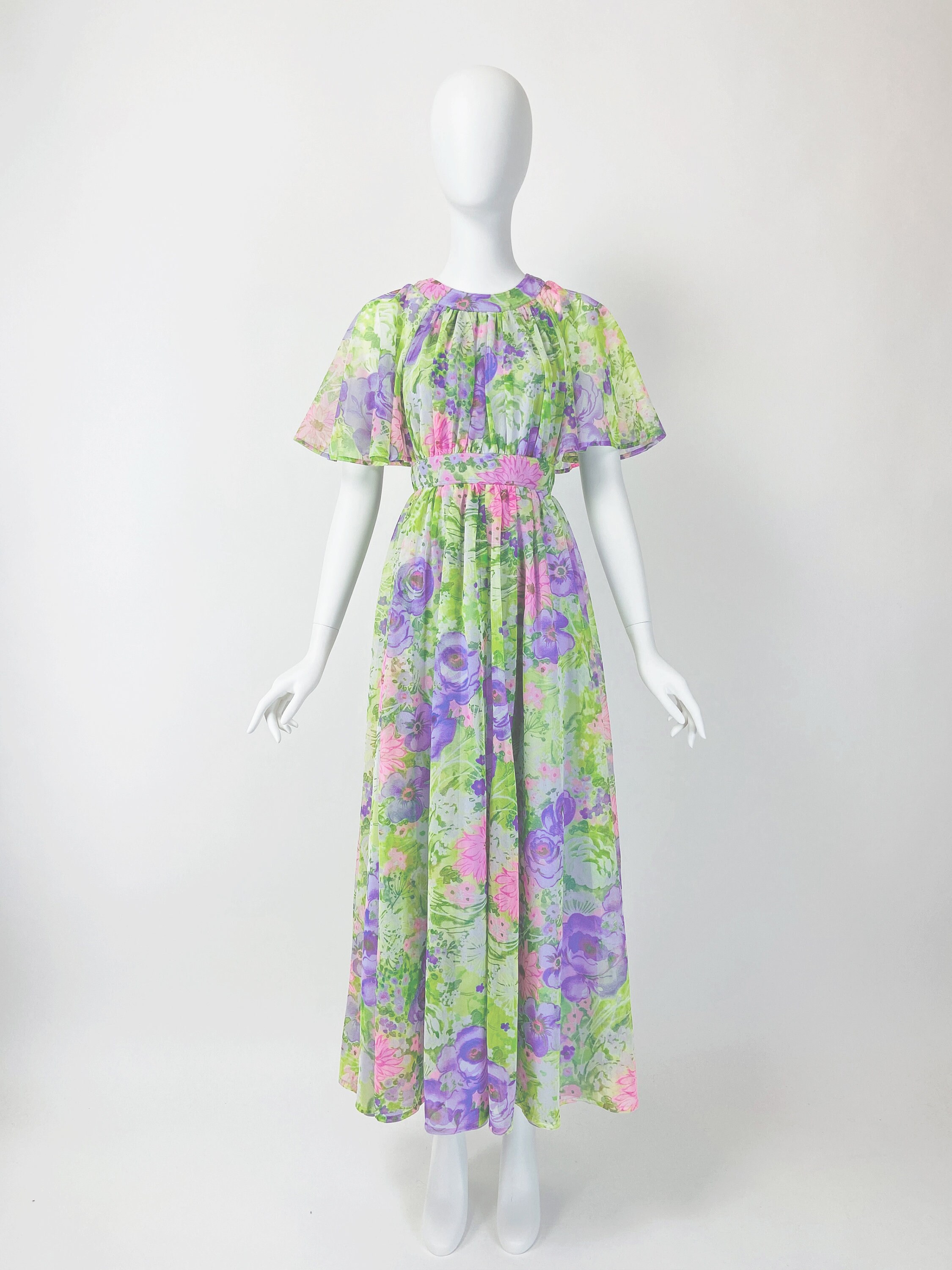 Vintage 70s Maxi Dress Chiffon Maxi Dress Floral Maxi Dress - Etsy