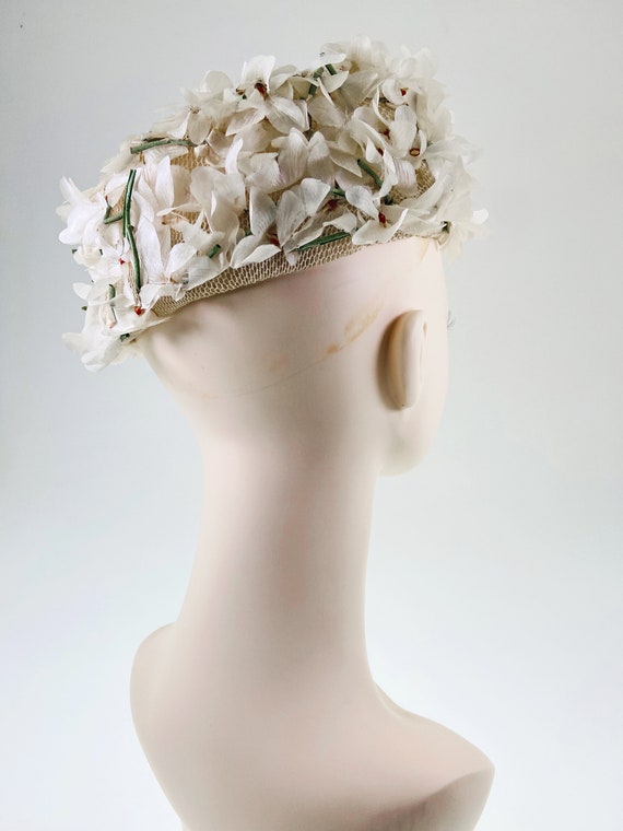 Vintage 50s 60s Floral Hat, 3D Flower Hat, Pillbo… - image 6