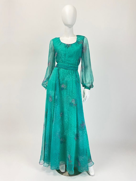 Vintage Designer Maxi Dress, 70s Maxi Dress, Turquois… Gem
