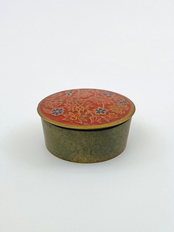 Vintage cloisonne box small round pill box small je gem