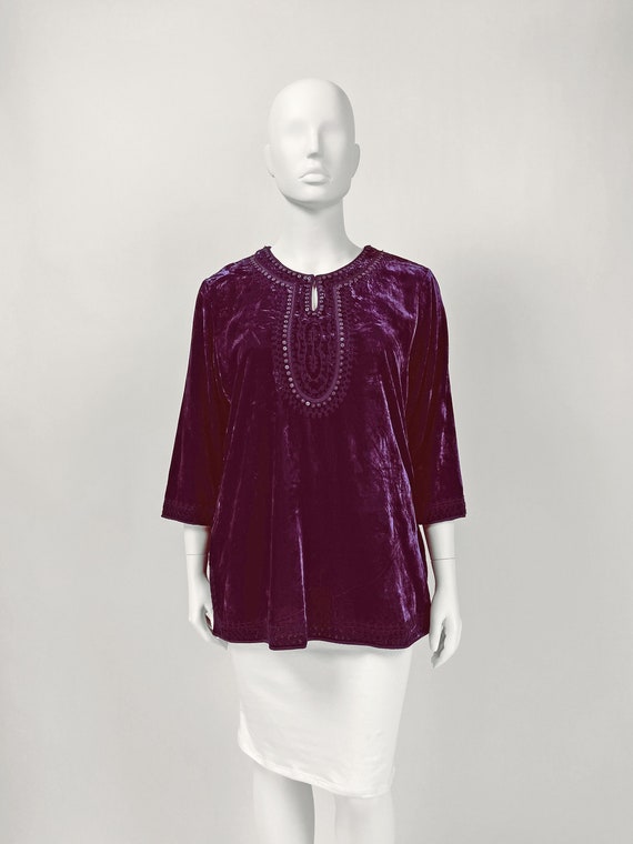 Velvet Tunic Top, Embroidered Tunic Top,  Boho To… - image 1