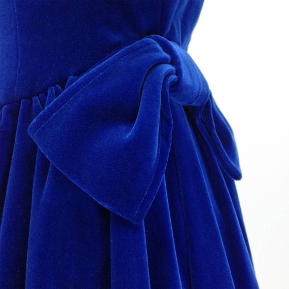 Vintage 50s Blue Velvet Dress, Full Skirt, Rockab… - image 5