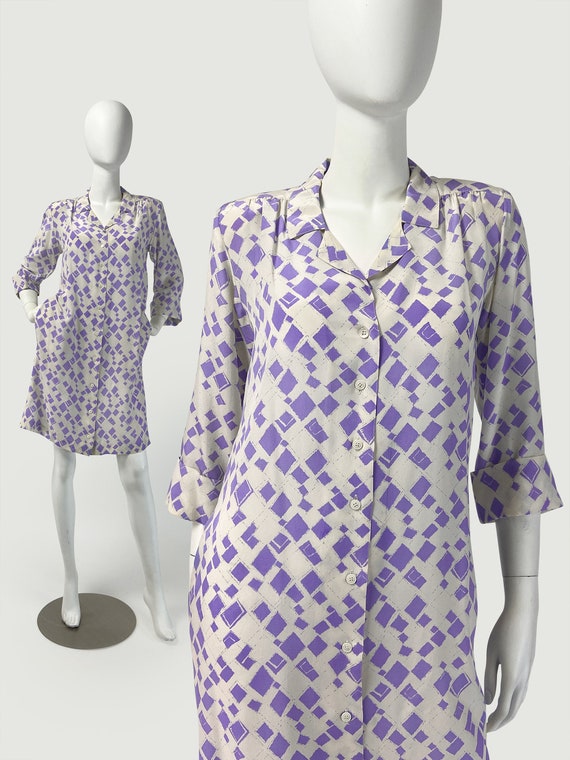 Vintage 80s Diane Von Furstenberg Dress Silk Shirt Dress