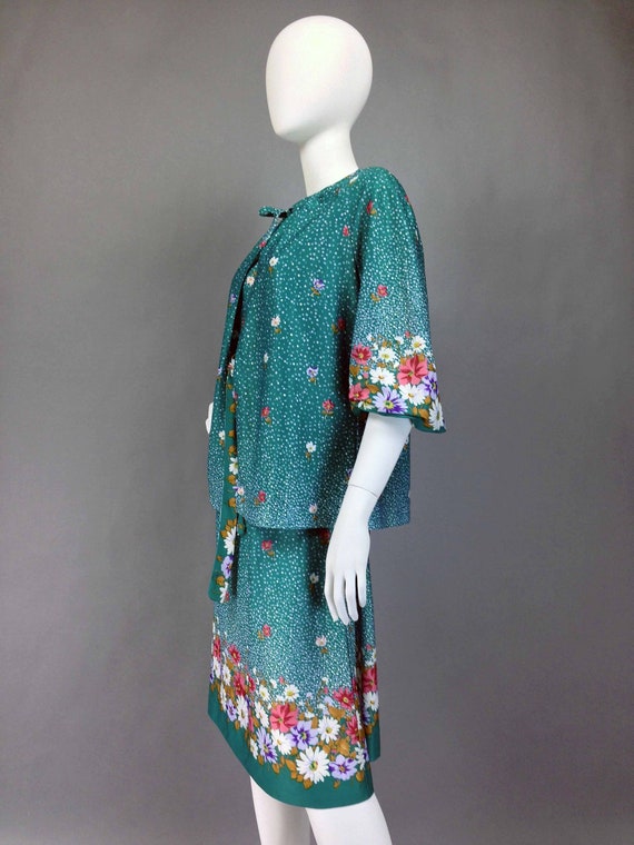 M L, Vintage 70s Teal Secretary Dress & Jacket Se… - image 7