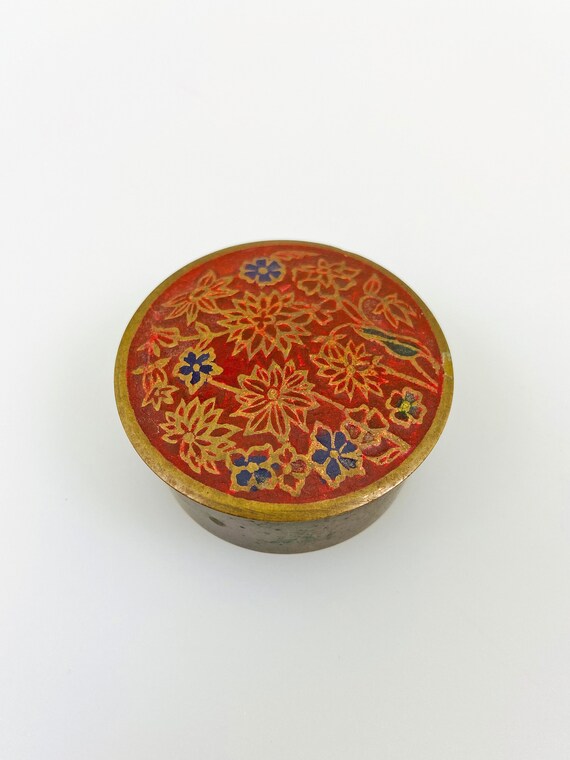 Vintage cloisonne box small round pill box small je gem