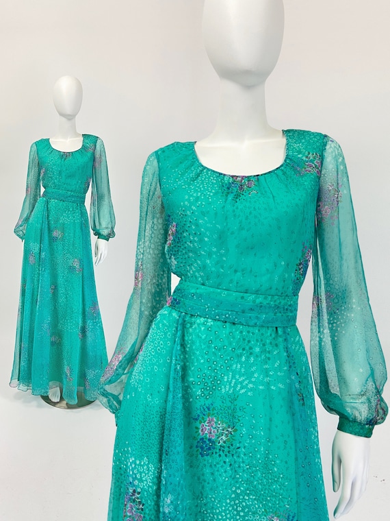 Vintage Prom Dress, Long Prom Dress Bishop Sleeves