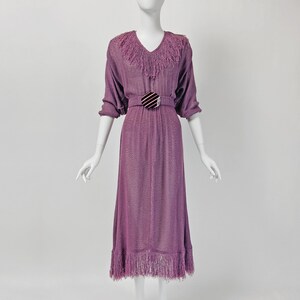 Vintage 70s Boho Maxi Dress with Fringe, Long Belted Dress, Hippie Dress, Lilac Dress, Festival Dress, Small Size 4 6 US, 8 10 UK, O88 image 2