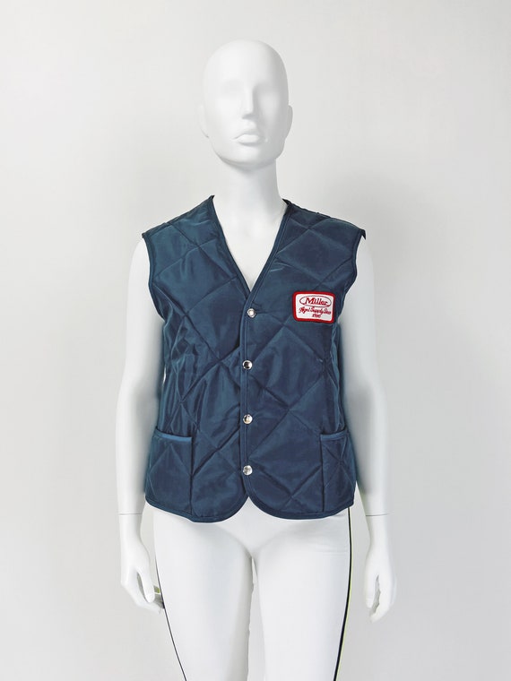 Vintage Work Vest Men, Quilted Vest, 90s Work Vest, Navy Blue Vest, Retro Work Vest, Vest with Pockets, Size Men L, Women XL, P316