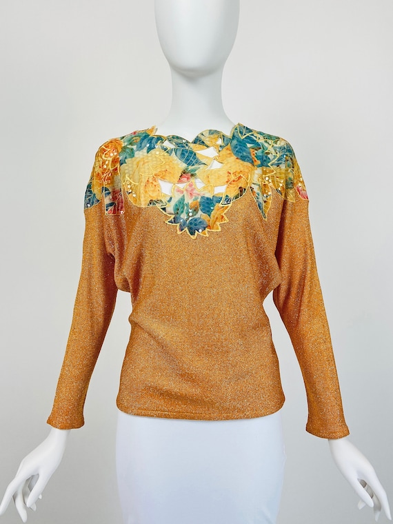 Vintage 80s Top, Sequin Top, Dolman Sleeve Top, K… - image 2