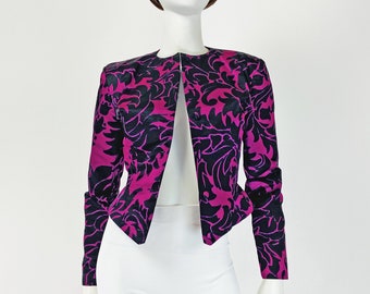 Vintage 80s Vicky Tiel Satin Cocktail Jacket, Designer Jacket, Vintage Couture, Crop Jacket, Floral Print Jacket, Small Size 4 US, 8 UK Y219