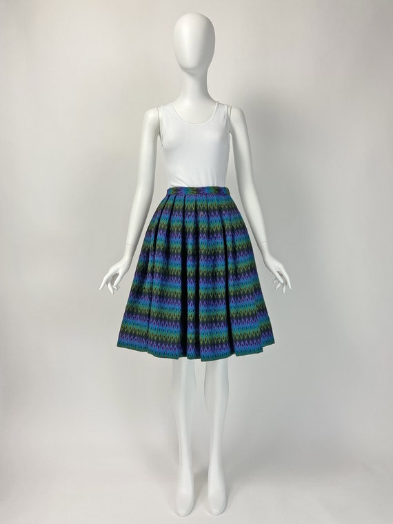 Vintage 50s Wool Skirt, Rockabilly Skirt, Geometr… - image 2