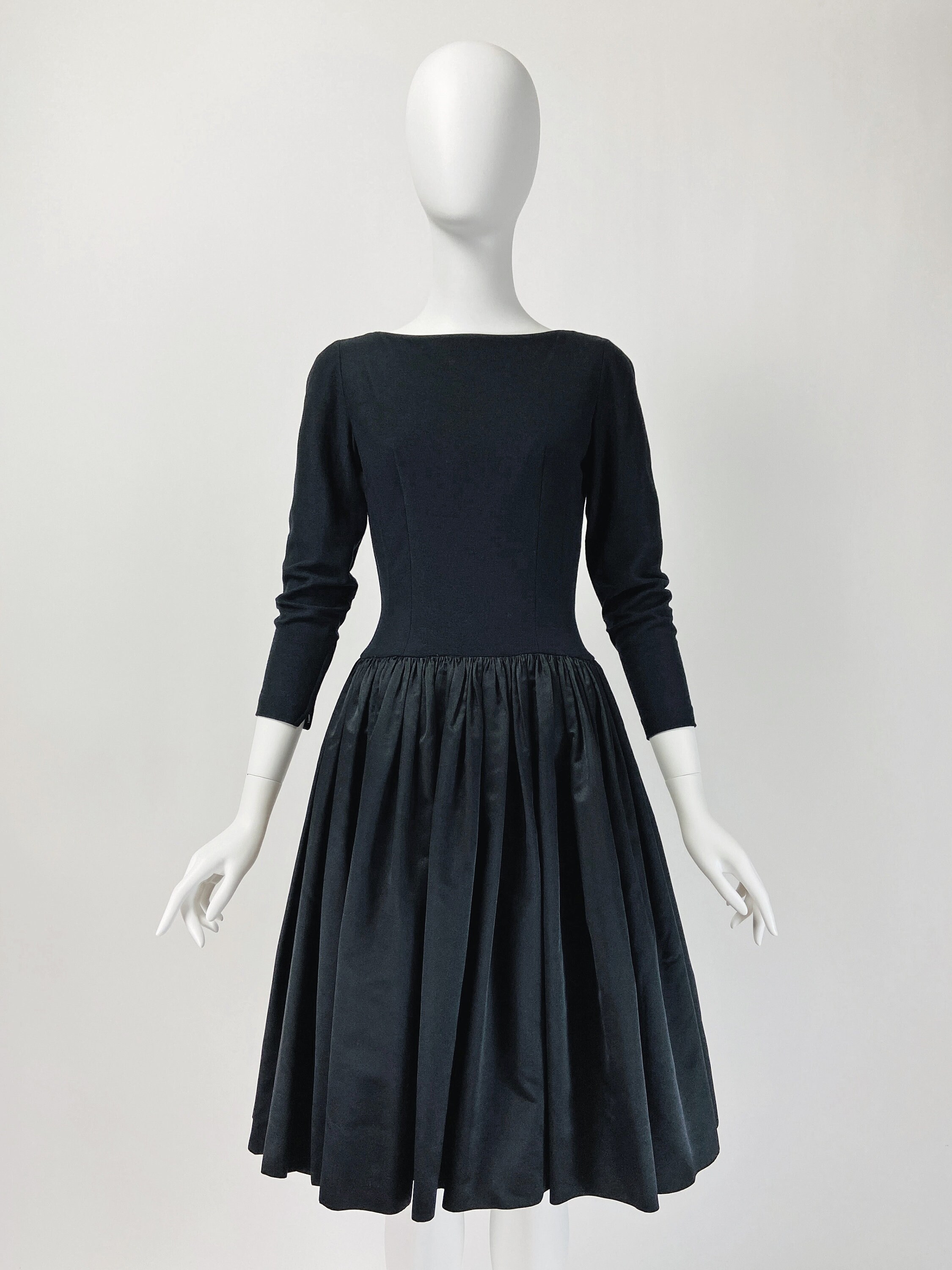 Vintage 50s Cocktail Dress Full Skirt Dress Long Sleeve Etsy