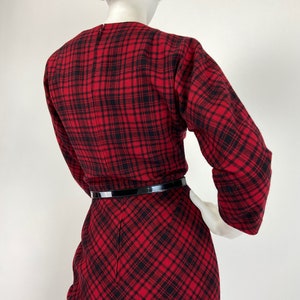 50s Pauline Trigere Dress, Designer Vintage Dress, 50s Wiggle Dress, 1950s Wool Dress, Plaid Dress, XS Small Size 2 4 US, 6 8 UK Y438 image 9