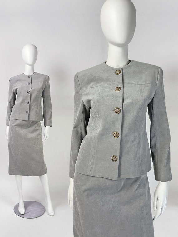 Vintage 80s Ultrasuede Skirt Suit, Gray Skirt Sui… - image 1