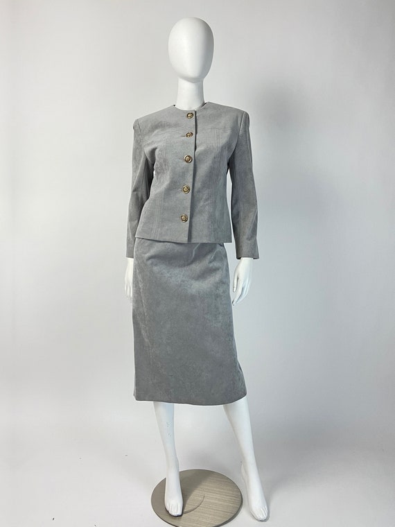 Vintage 80s Ultrasuede Skirt Suit, Gray Skirt Sui… - image 2