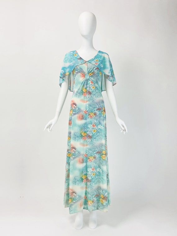 Vintage 70s Maxi Dress, Maxi Dress with Cape, Mod… - image 2