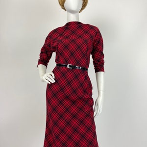 50s Pauline Trigere Dress, Designer Vintage Dress, 50s Wiggle Dress, 1950s Wool Dress, Plaid Dress, XS Small Size 2 4 US, 6 8 UK Y438 image 2