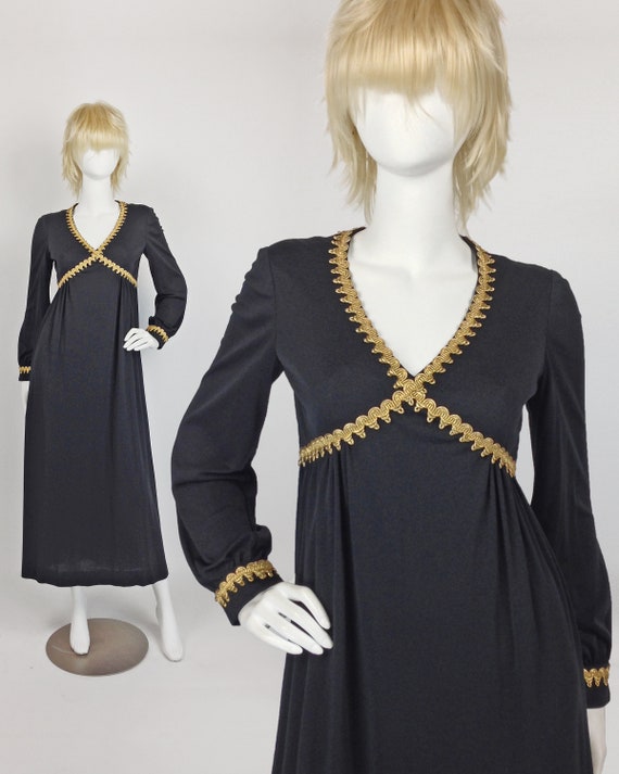 Long Sleeve Maxi Dress Empire Waist, 70s Maxi Dres