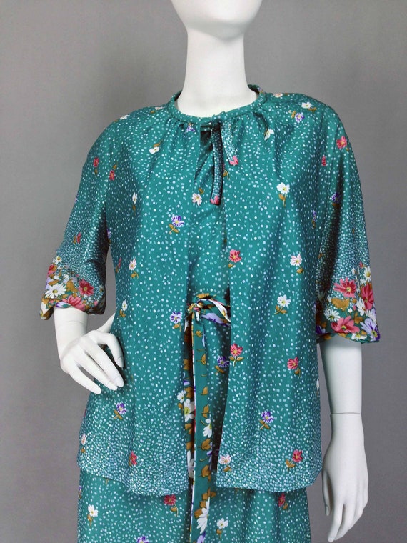 M L, Vintage 70s Teal Secretary Dress & Jacket Se… - image 4