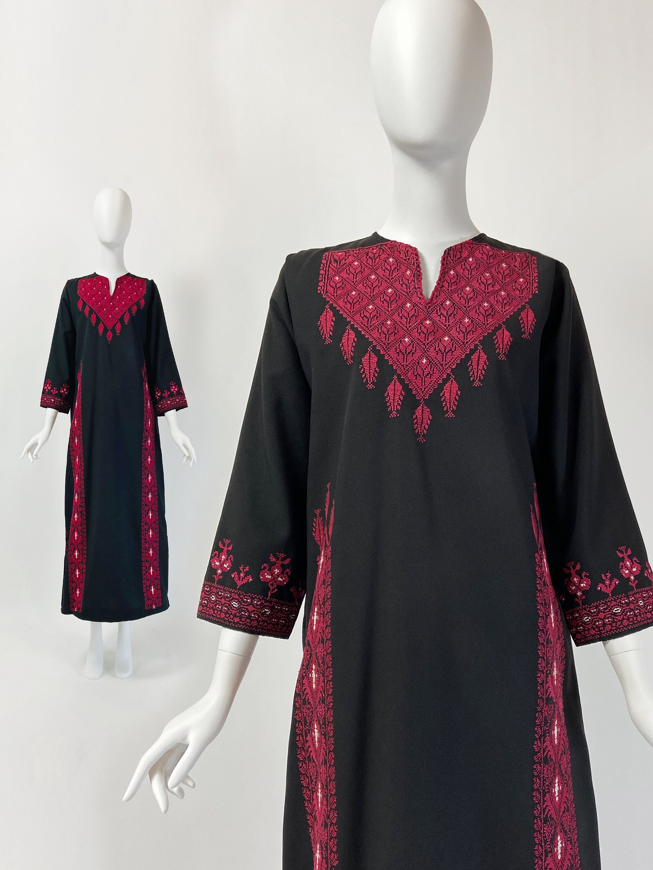 Vintage 70s Kaftan Boho Maxi Dress 