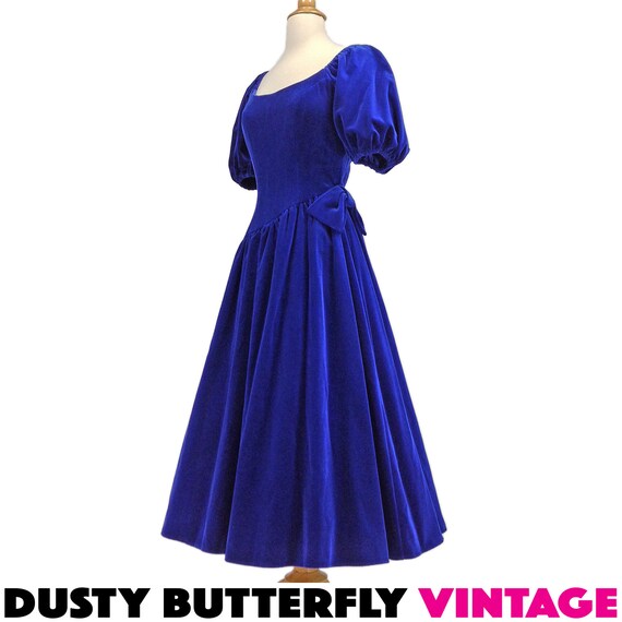 Vintage 50s Blue Velvet Dress, Full Skirt, Rockab… - image 10