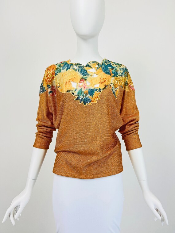 Vintage 80s Top, Sequin Top, Dolman Sleeve Top, K… - image 1