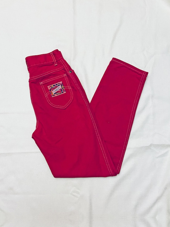 24 Vintage 70s 80s Chic Disco Jeans, Red Jeans, H… - image 1