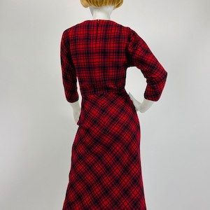 50s Pauline Trigere Dress, Designer Vintage Dress, 50s Wiggle Dress, 1950s Wool Dress, Plaid Dress, XS Small Size 2 4 US, 6 8 UK Y438 image 8