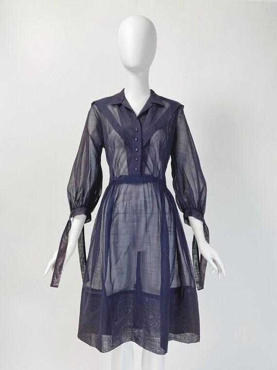 Vintage 40s Sheer Dress Organdy Dress Navy Blue 40s Dress - Etsy