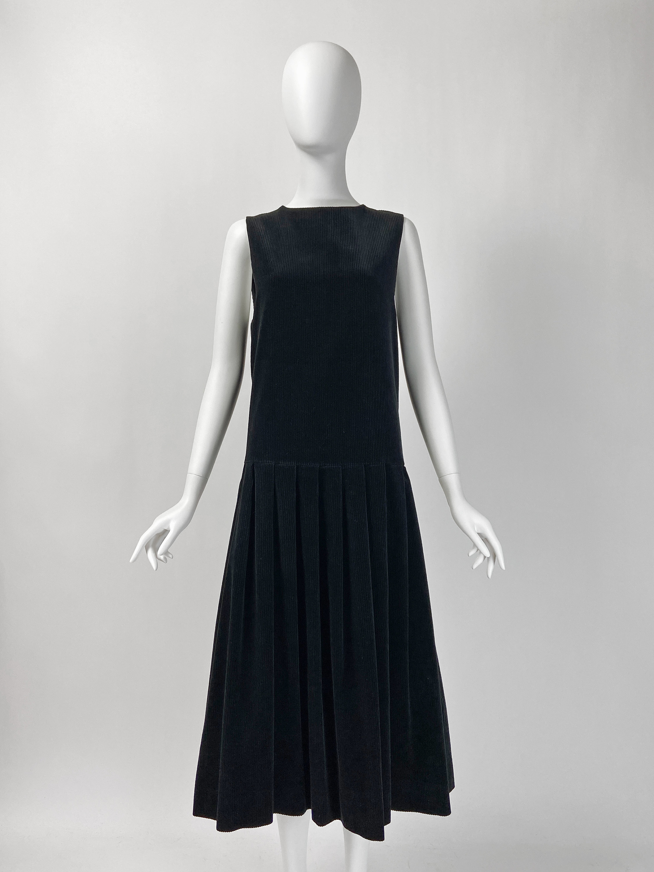 Vintage 80s Corduroy Dress Black Jumper 