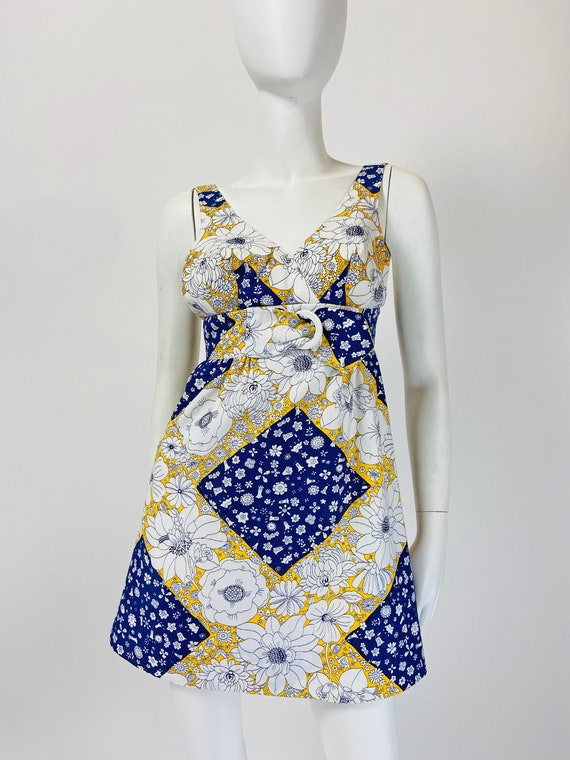 Vintage 60s Mod Mini Dress, 60s Sundress. Cotton … - image 3