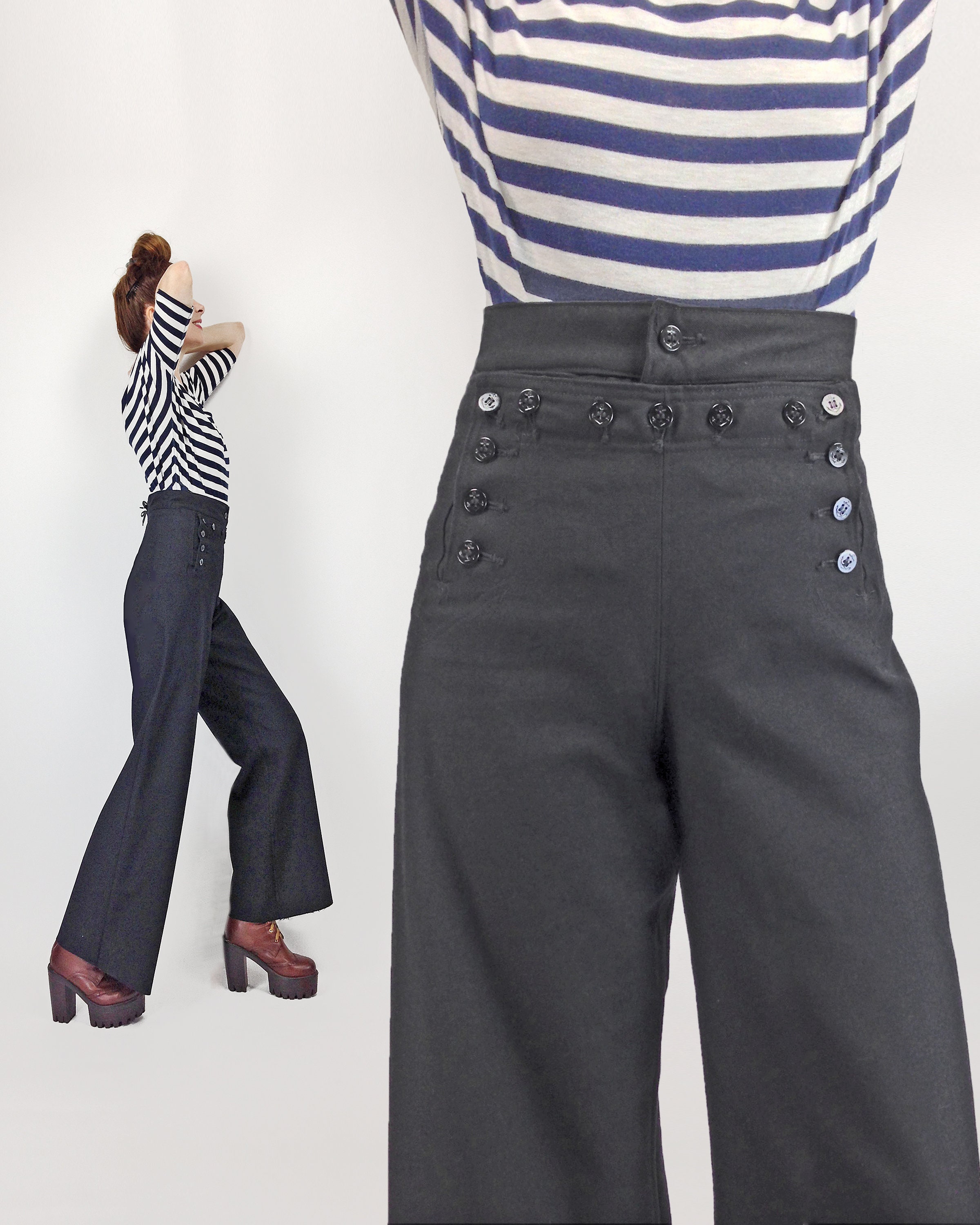 Sailor Pants Small, High Waisted Sailor Pant, US Navy Pants, Wide Leg Wool  Pants, Deadstock Vintage, Small 26 27 Waist, Size 4 6 US, 8 10 UK -   Canada