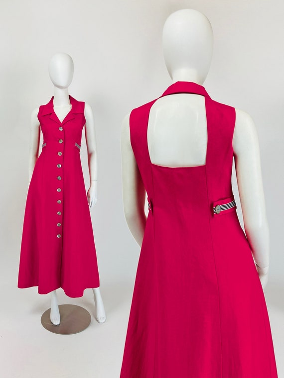 Vintage 90s Maxi Dress, Sailor Dress, Backless Max